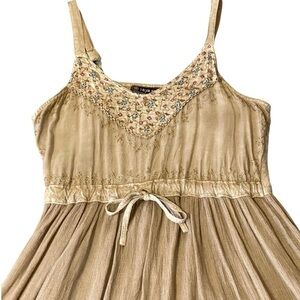 Vintage Floral Embroidered Babydoll Dress Brown Medium Whimsical Forest Fairy